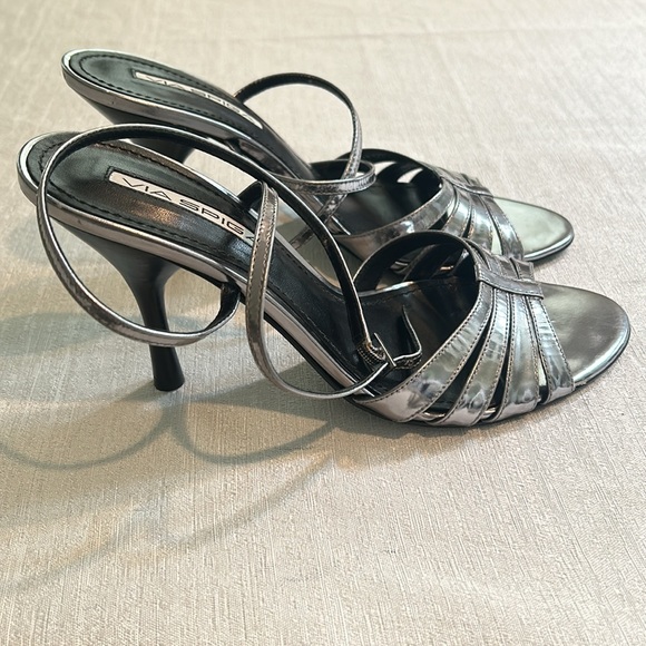 Via Spiga Strappy Metallic Stiletto Sandal Heels - Picture 4 of 9